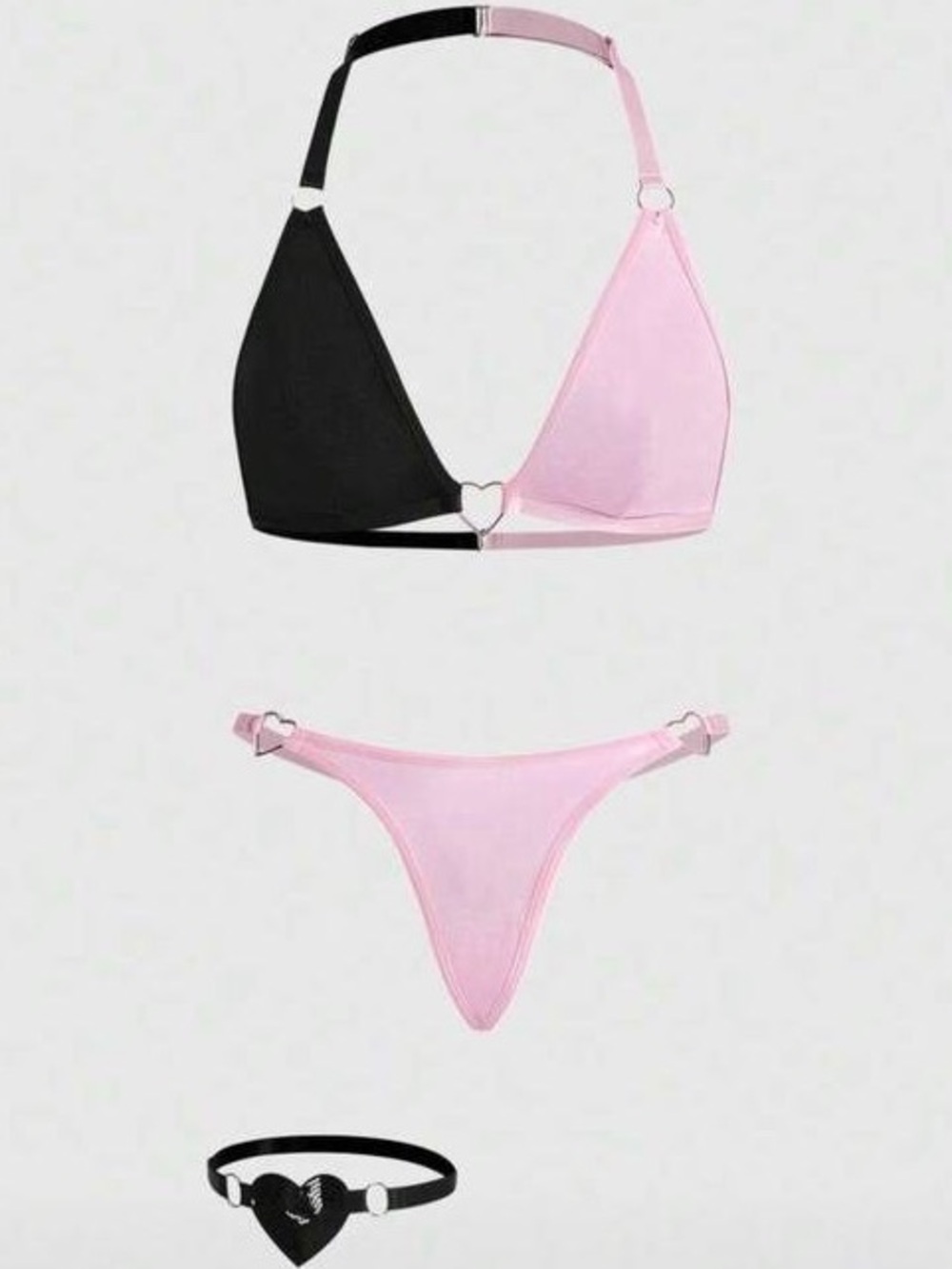 Two-Tone Pink & Black Heart Panty Set